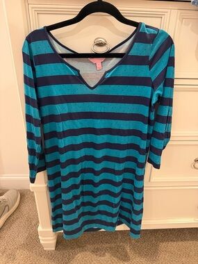 Lilly Pulitzer Teal and Navy Striped V-Neck Tunic
